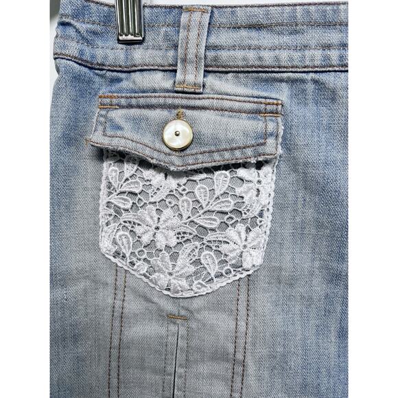 D&G Dolce & Gabbana Italia Vintage Y2K Jean Mini Skirt Sz 30 Lace 2005 Preppy - Picture 2 of 16